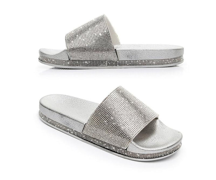 Chic und Stil | Crystal Diamond Slides with Embellishment Sandals