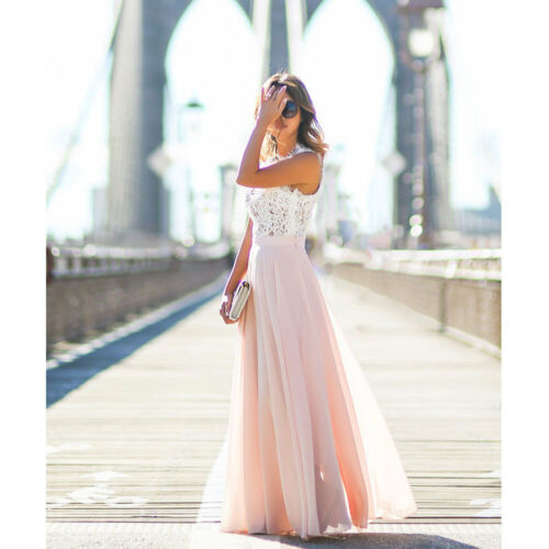 Lune London | Sleeveless Dress Elegant Lace Top Flowing Long Skirt Dressy Clothing
