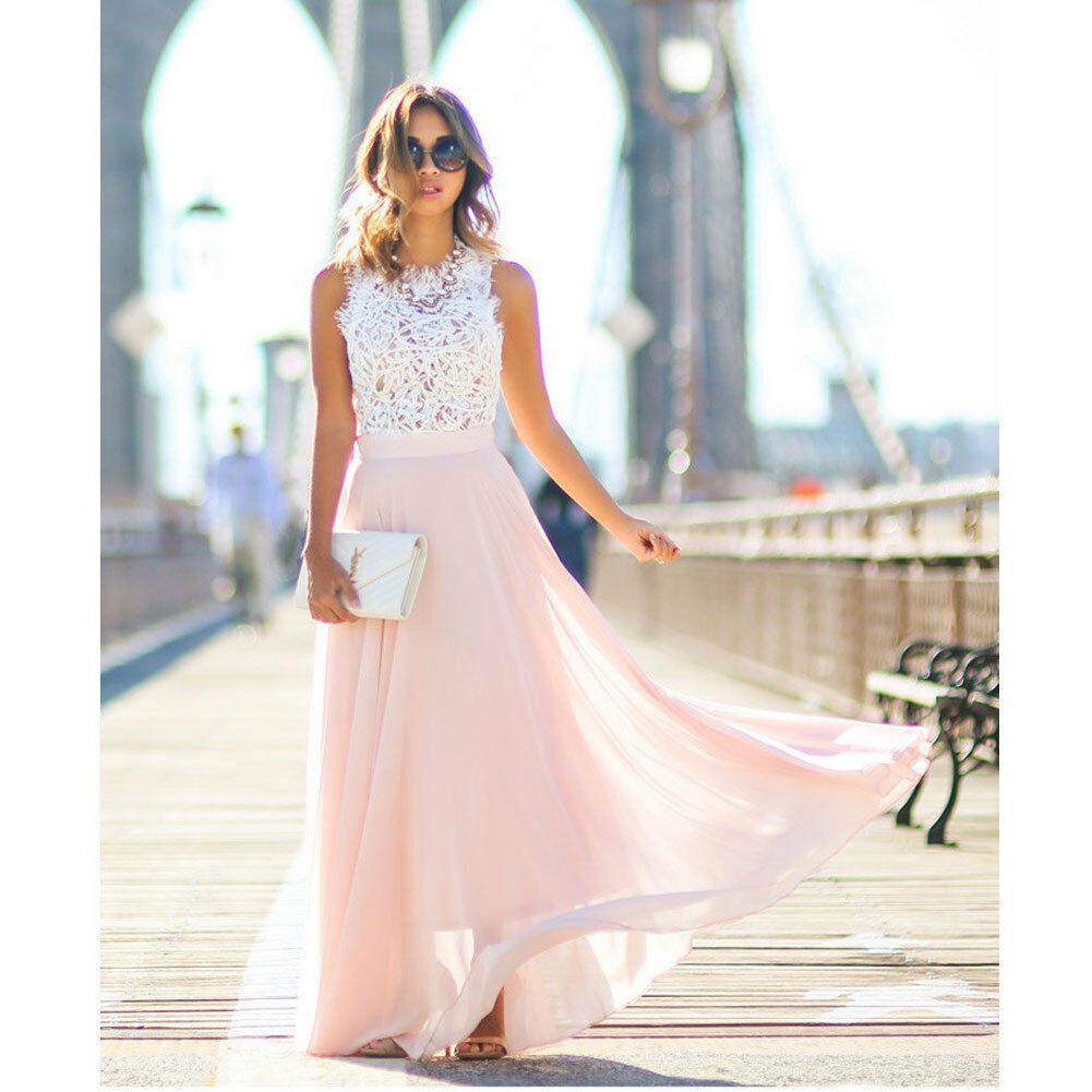 Lune London | Sleeveless Dress Elegant Lace Top Flowing Long Skirt Dressy Clothing
