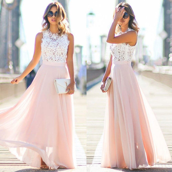 Chic und Stil | Maxi Dress Lace Top Sleeveless A-Line Flowing Elegant Design