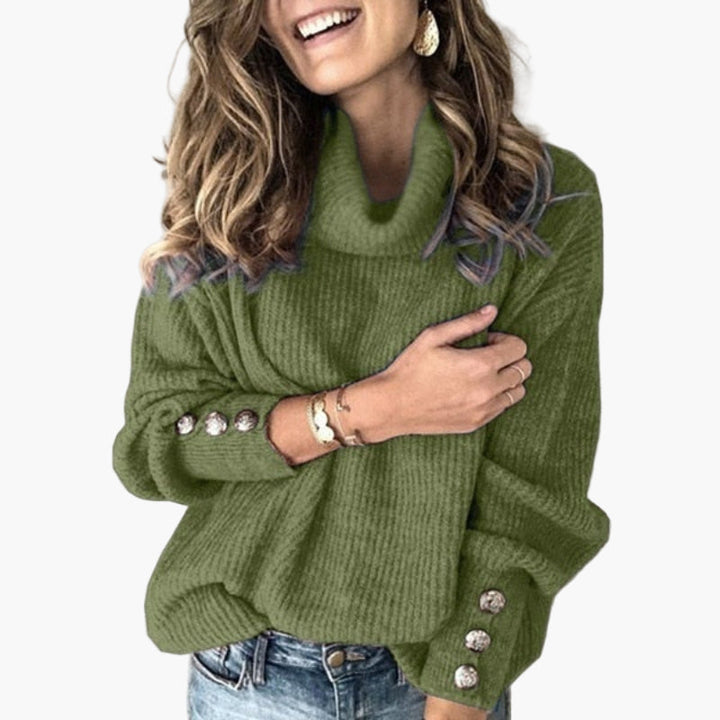 Chic und Stil | Turtleneck sweater with button details - Trendy casual knit sweater