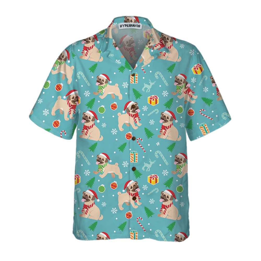 Lune London | Merry Pug Hawaiian Shirt, Funny Pug Christmas T-Shirt