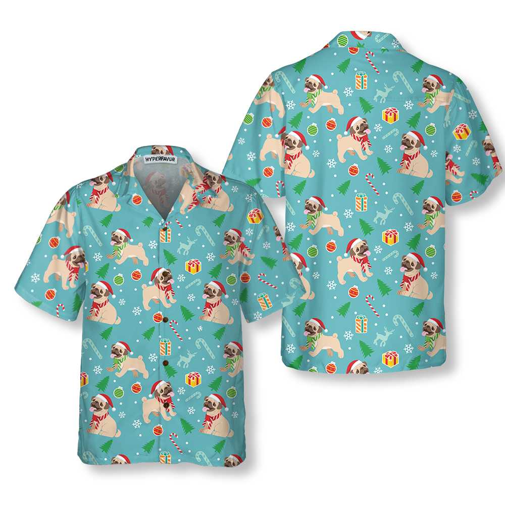 Lune London | Merry Pug Hawaiian Shirt, Funny Pug Christmas T-Shirt