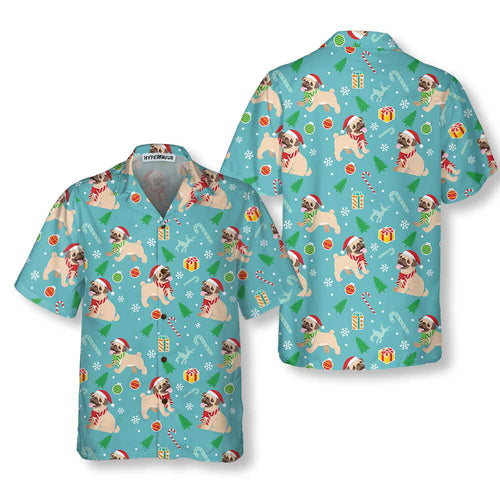 Lune London | Merry Pug Hawaiian Shirt, Funny Pug Christmas T-Shirt