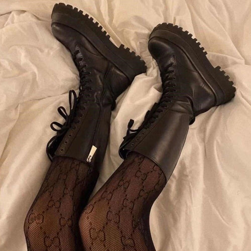 Lune London | High Boots Women Black with Lacing Track Sole