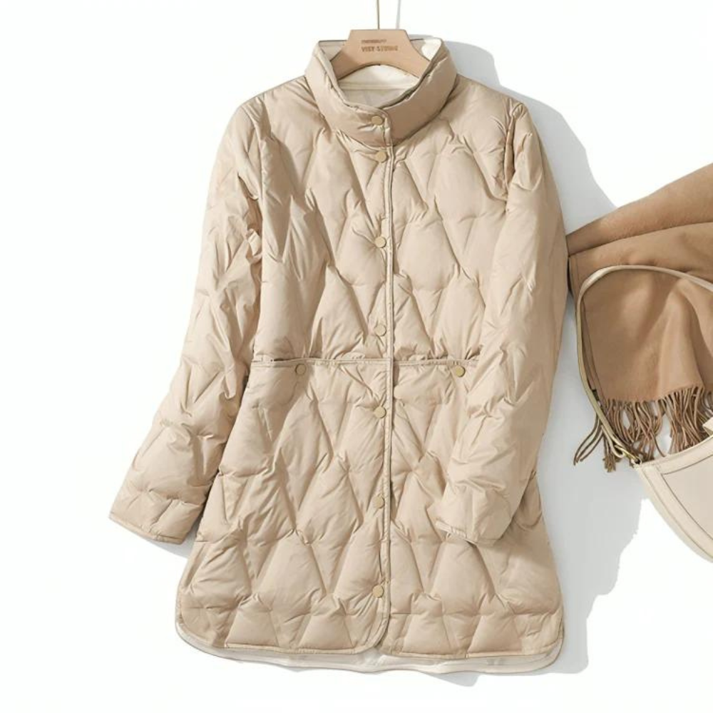 Lune London | Padded Coat - High Collar - Button Closure - Adjustable Waist - With Pockets