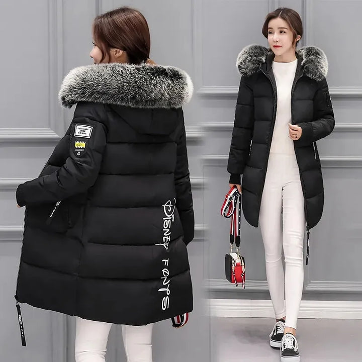 Lune London | Women's Quilted Jacket with Large Fur Collar and Hood