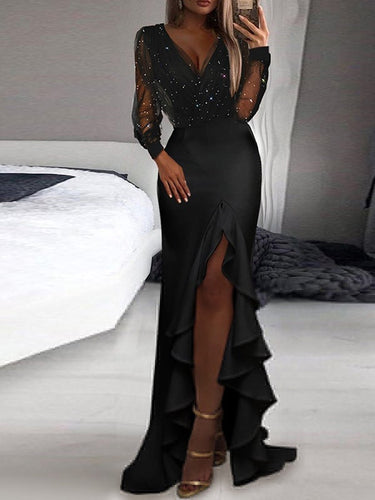 Lune London | Evening Dress Long Shiny Black Sequins