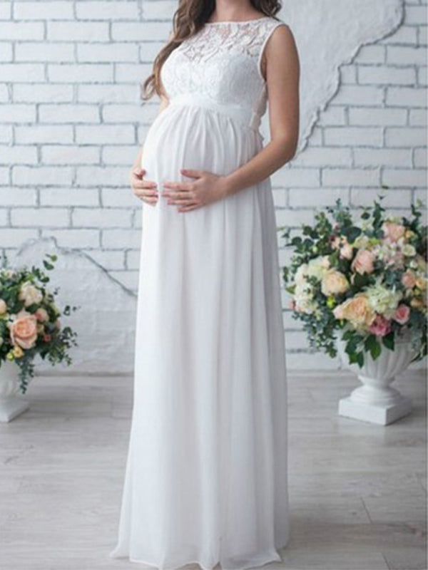 Lune London | Maternity Dress Lace Belt Round Neckline Sleeveless for Women Elegant Bohemian Style for Pregnant Women Evening Shoot