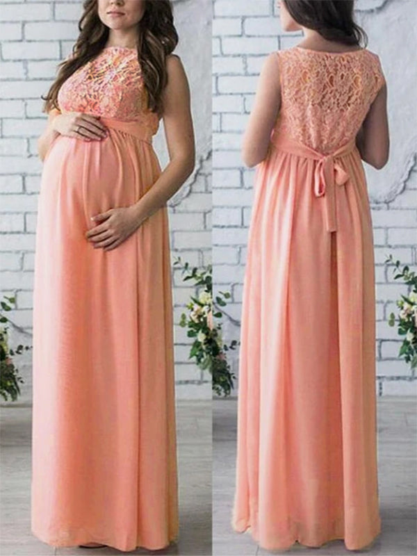 Lune London | Maternity Dress Lace Belt Round Neckline Sleeveless for Women Elegant Bohemian Style for Pregnant Women Evening Shoot