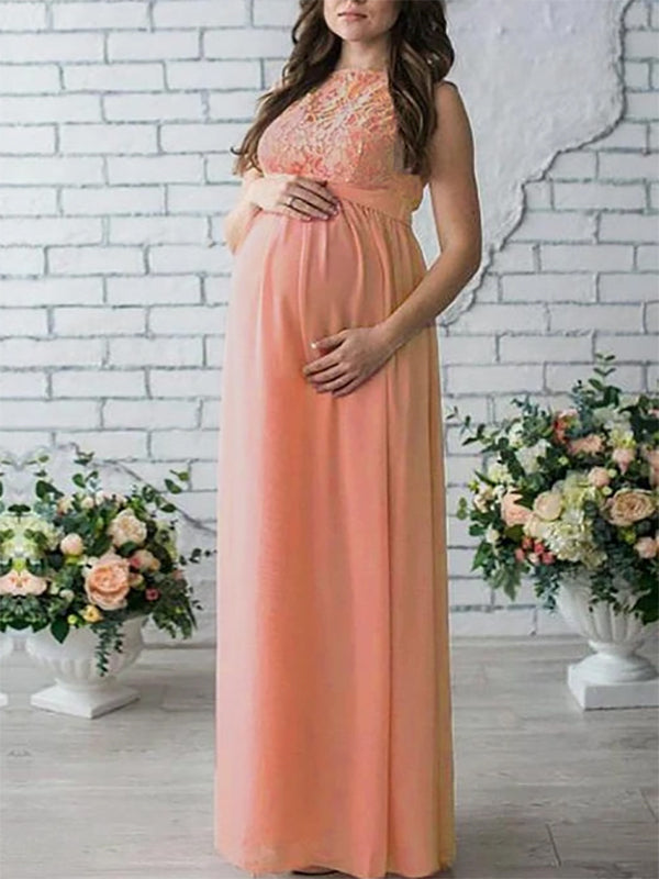 Lune London | Maternity Dress Lace Belt Round Neckline Sleeveless for Women Elegant Bohemian Style for Pregnant Women Evening Shoot