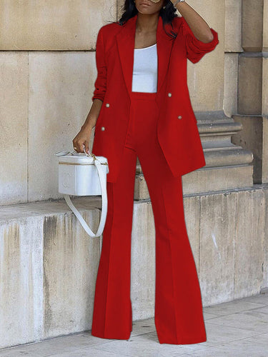 Lune London | Women's Two-Piece Suit Set Office Blazer Double-Breasted Notched Collar Long Sleeve Elegant