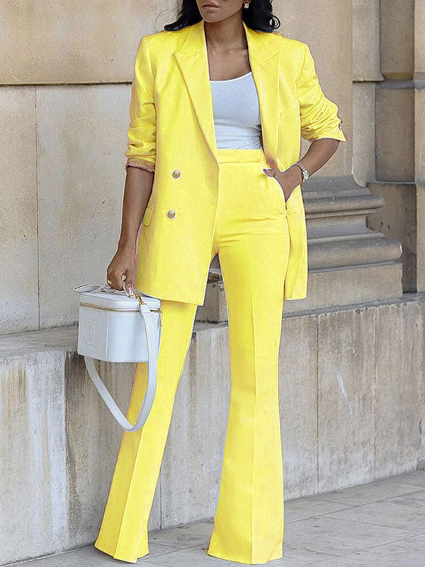 Lune London | Women's Two-Piece Suit Set Office Blazer Double-Breasted Notched Collar Long Sleeve Elegant