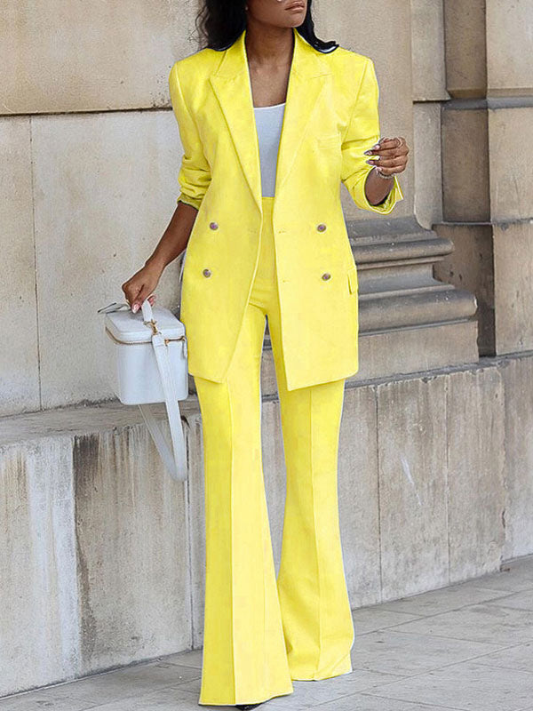 Lune London | Women's Two-Piece Suit Set Office Blazer Double-Breasted Notched Collar Long Sleeve Elegant