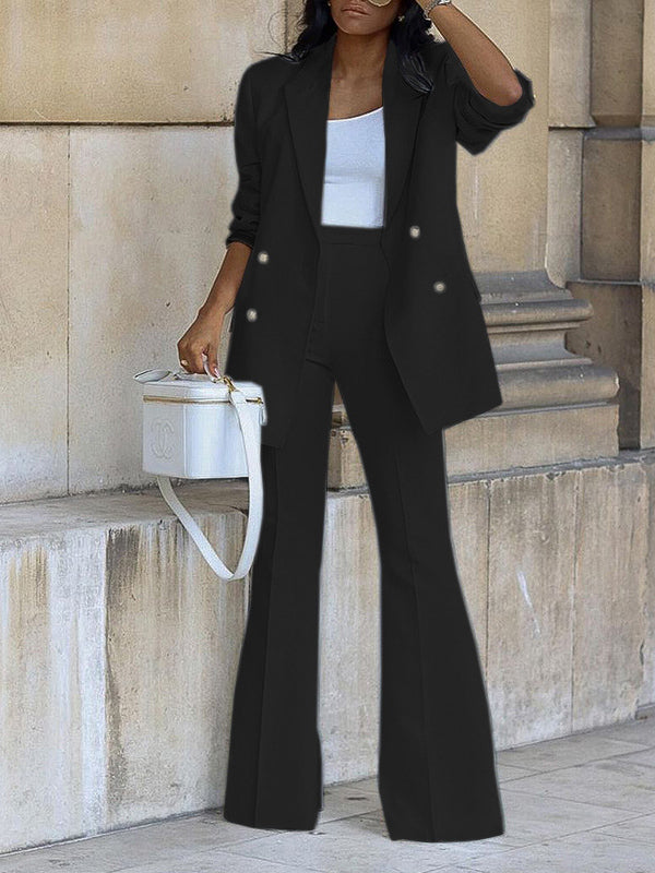 Lune London | Women's Two-Piece Suit Set Office Blazer Double-Breasted Notched Collar Long Sleeve Elegant