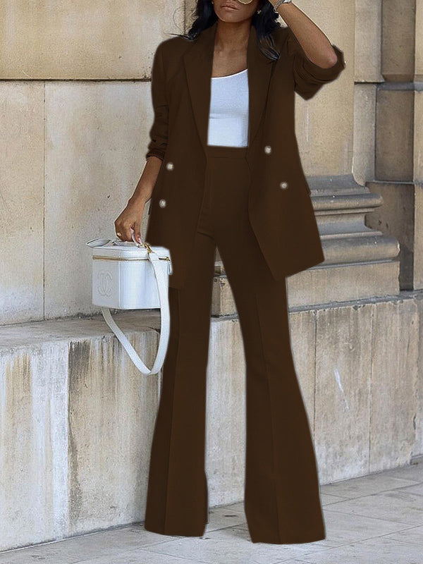 Lune London | Women's Two-Piece Suit Set Office Blazer Double-Breasted Notched Collar Long Sleeve Elegant