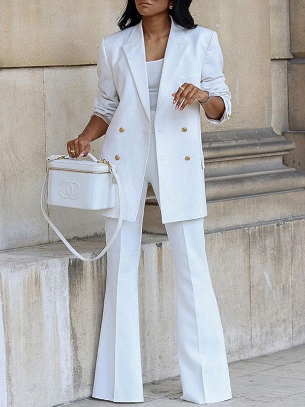 Lune London | Women's Two-Piece Suit Set Office Blazer Double-Breasted Notched Collar Long Sleeve Elegant
