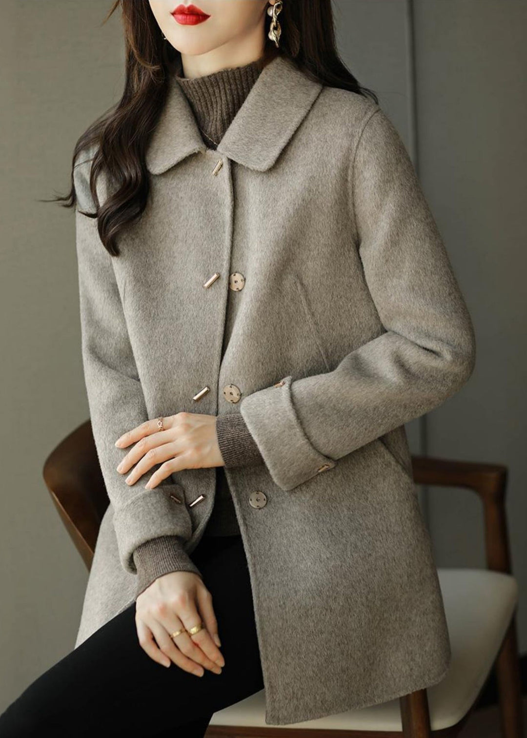 Lune London | Camel Peter Pan Collar Pockets Wool Coats