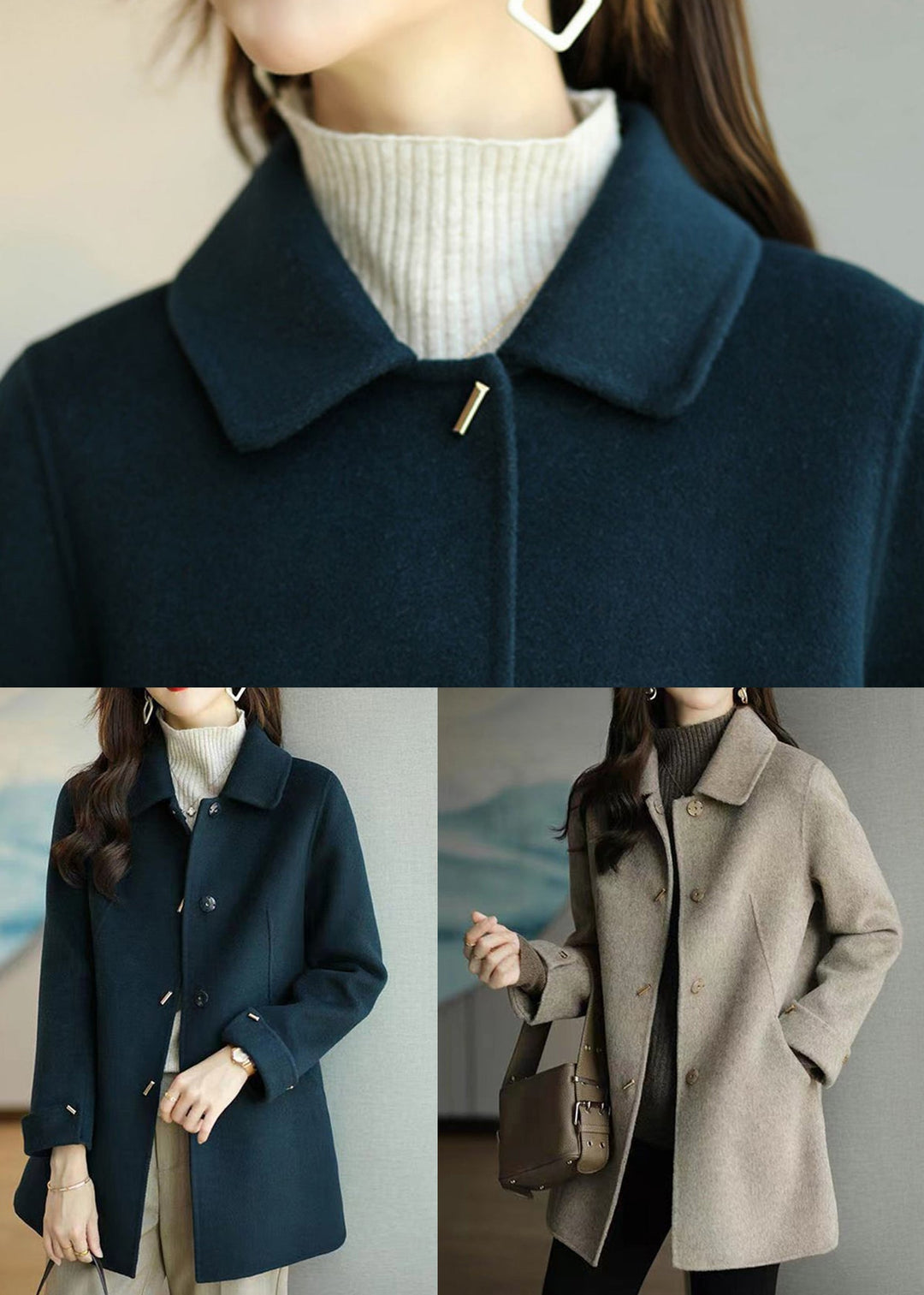 Lune London | Camel Peter Pan Collar Pockets Wool Coats