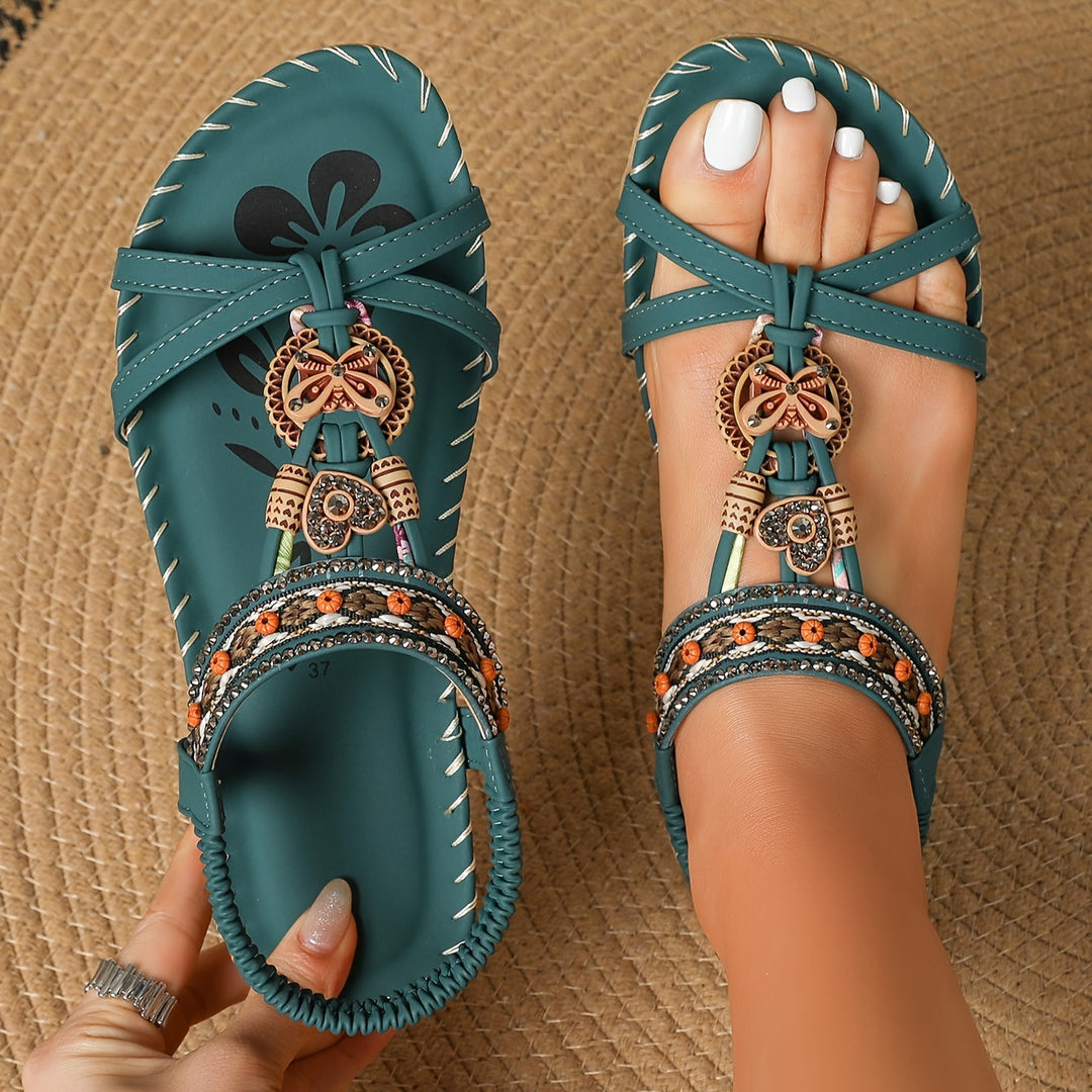 Lune London | Boho Sandals with Rhinestones and Ethnic Details