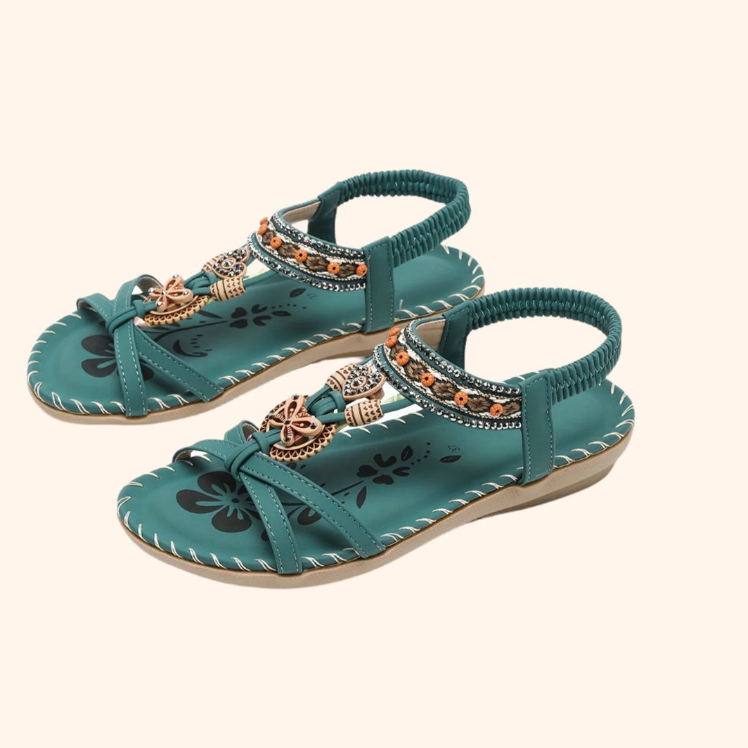 Lune London | Boho Sandals with Rhinestones and Ethnic Details