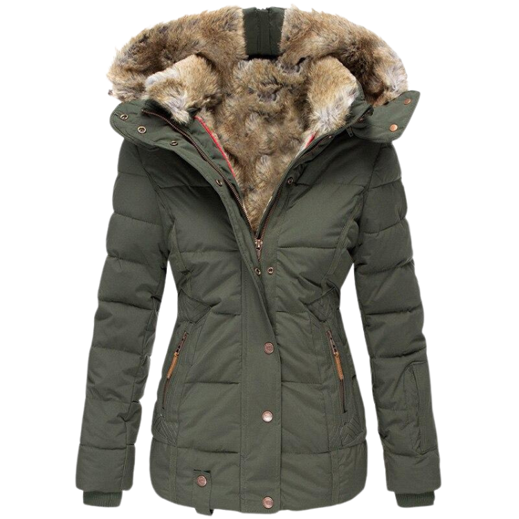 Lune London | quilted winter coat for women with fur collar