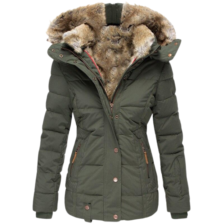 Lune London | quilted winter coat for women with fur collar