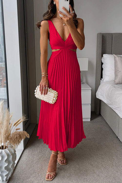 Lune London | Pleated Plunge Midi Dress