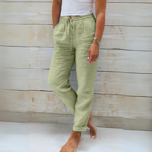 Lune London | Pantalon pour femmes en coton et lin avec taille élastique