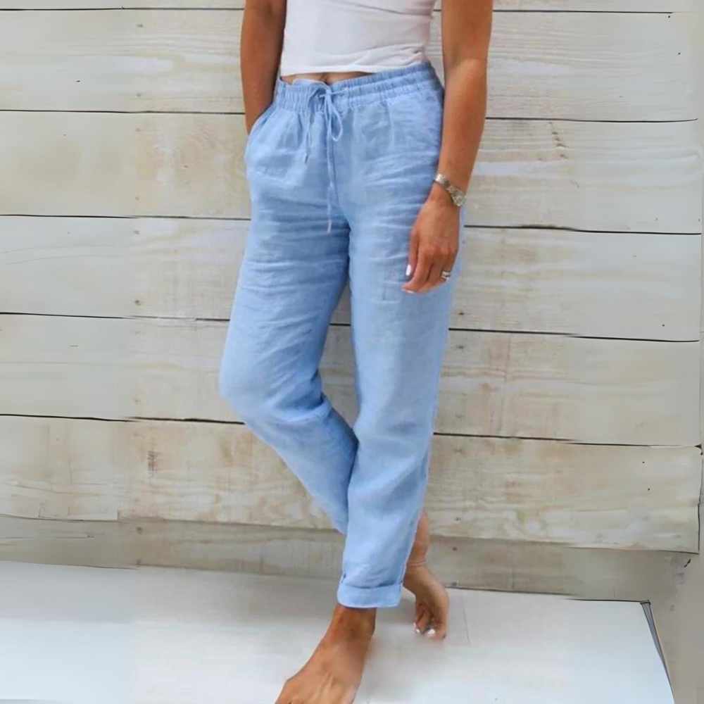 Lune London | Pantalon pour femmes en coton et lin avec taille élastique
