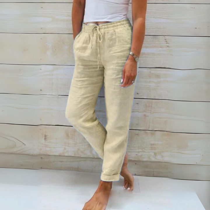 Lune London | Pantalon pour femmes en coton et lin avec taille élastique