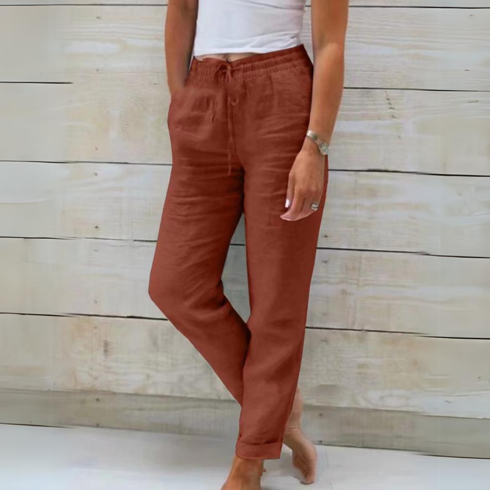 Lune London | Pantalon pour femmes en coton et lin avec taille élastique