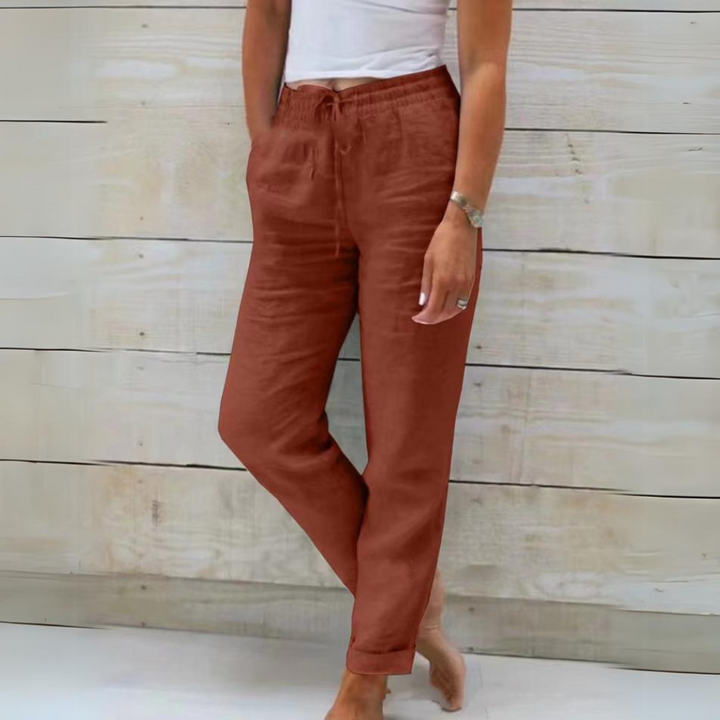 Lune London | Pantalon pour femmes en coton et lin avec taille élastique