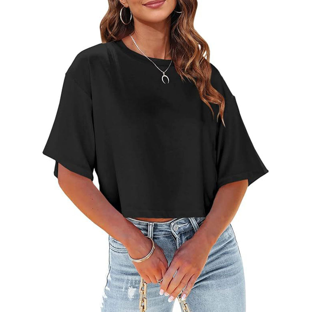 Lune London | Casual, Solid, Short T-Shirt with Round Neck for Women