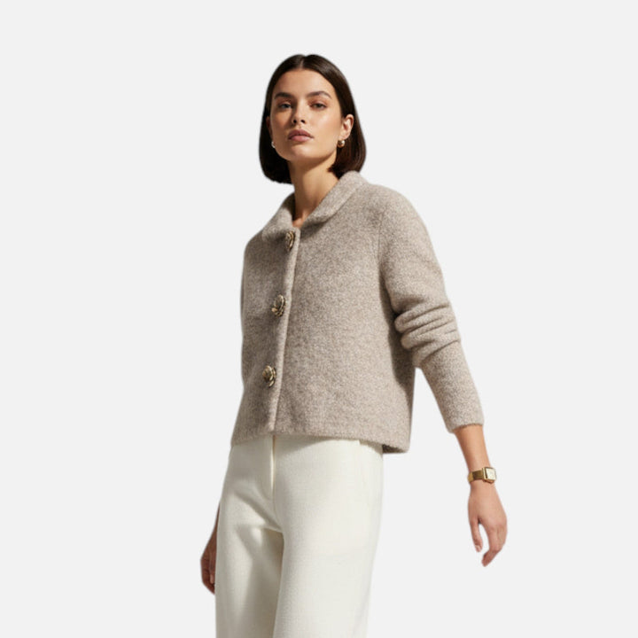 Lune London | Cardigan for women, floral button details - Hip length