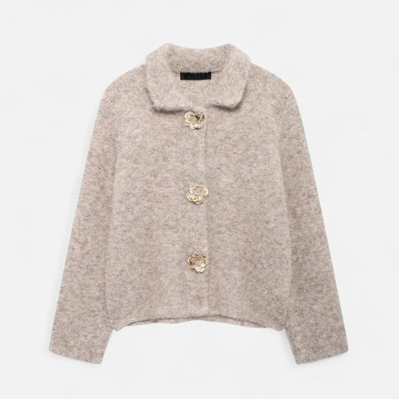 Lune London | Cardigan for women, floral button details - Hip length