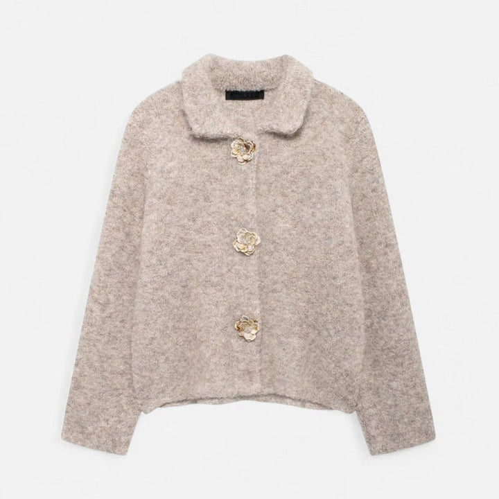 Lune London | Cardigan for women, floral button details - Hip length