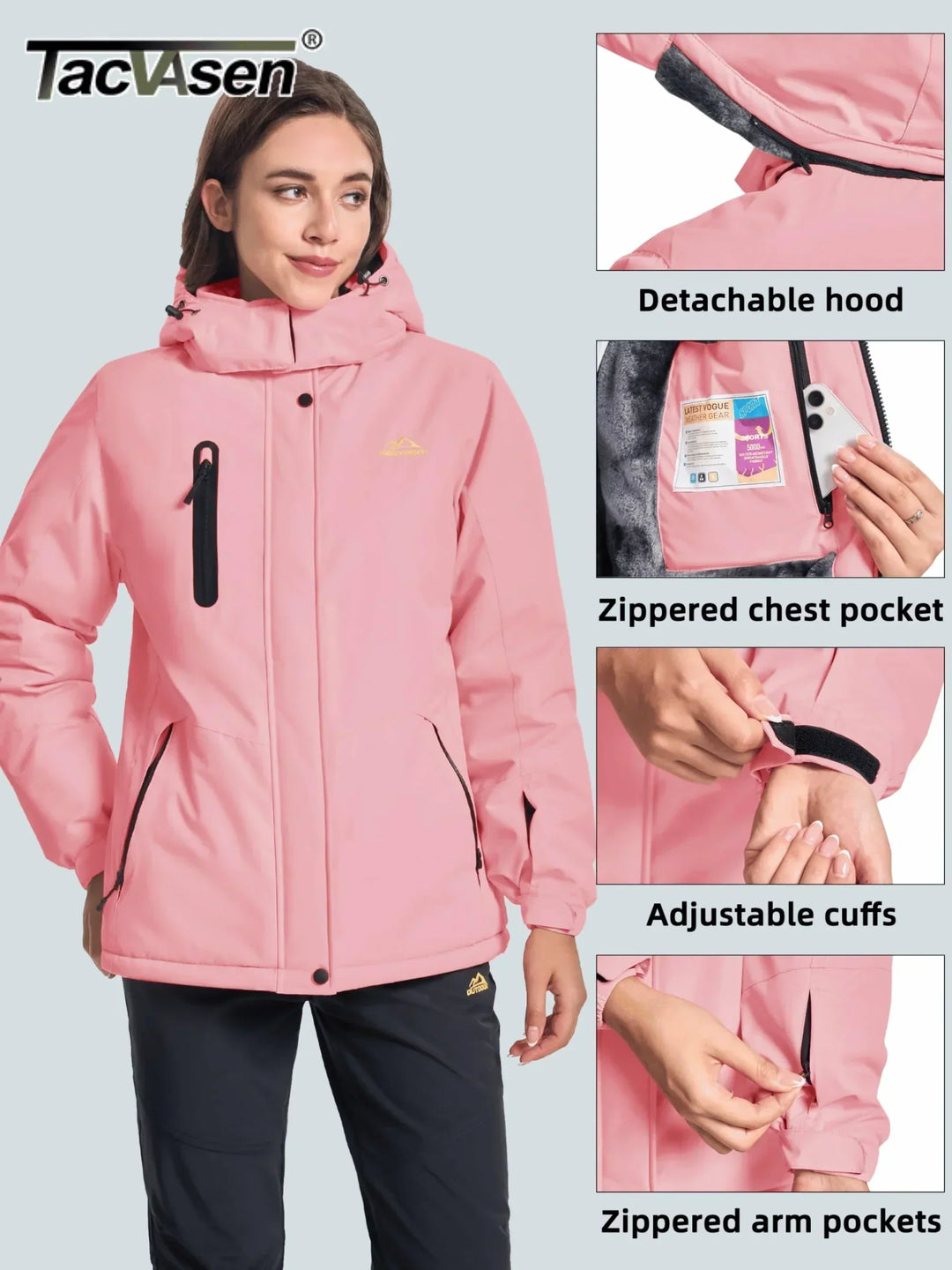 Lune London | Parka Winter Jacket - Warmer and waterproof coat with removable hood, fleece lining, and 5 zippered pockets
