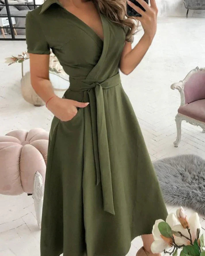 Lune London | Elegant V-Neck Midi Dress for Women