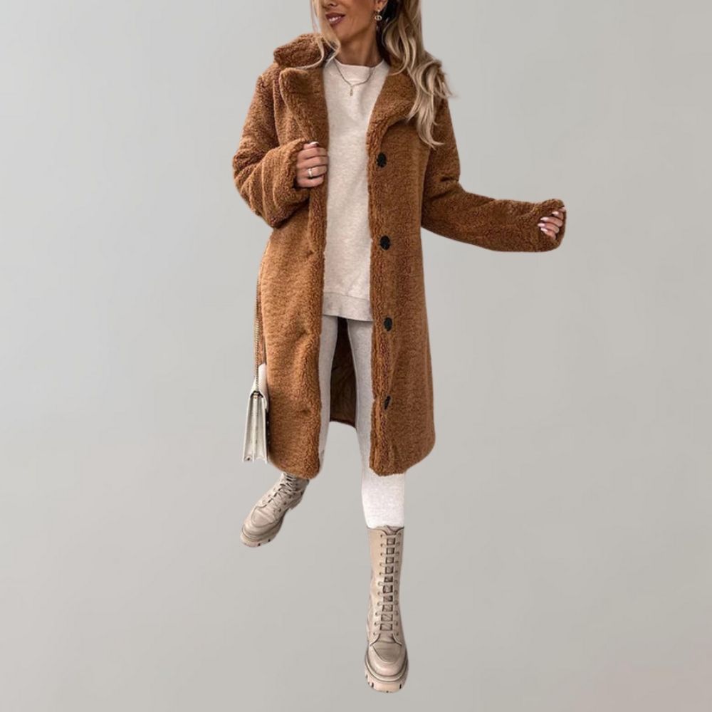 Lune London | Veste Teddy longue pour femmes - Blanc - Chaude et à la mode