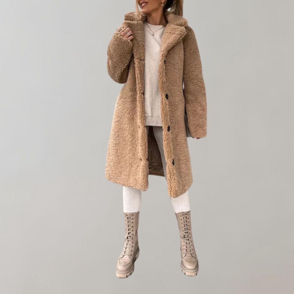 Lune London | Veste Teddy longue pour femmes - Blanc - Chaude et à la mode