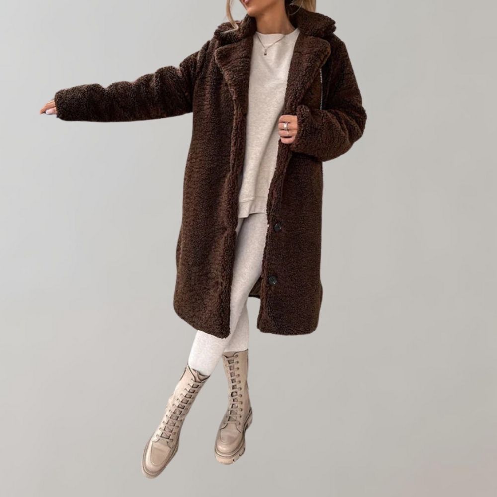 Lune London | Veste Teddy longue pour femmes - Blanc - Chaude et à la mode