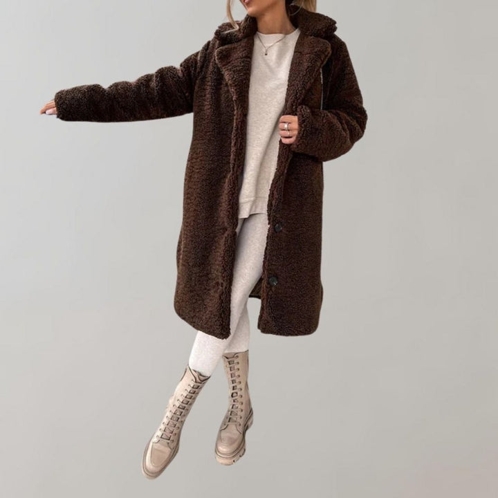 Lune London | Veste Teddy longue pour femmes - Blanc - Chaude et à la mode