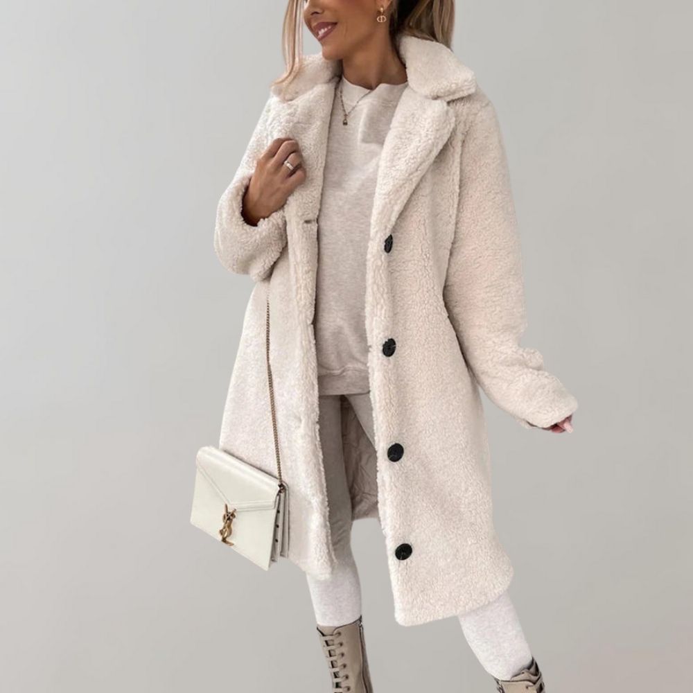 Lune London | Veste Teddy longue pour femmes - Blanc - Chaude et à la mode