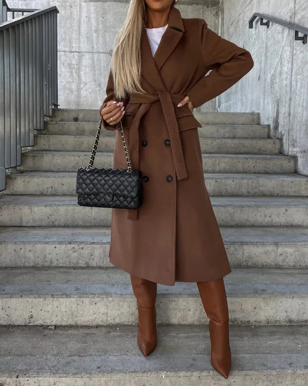 Lune London | Women's Long Wool Winter Jacket with Lapel Collar and Buttonless Zipper
