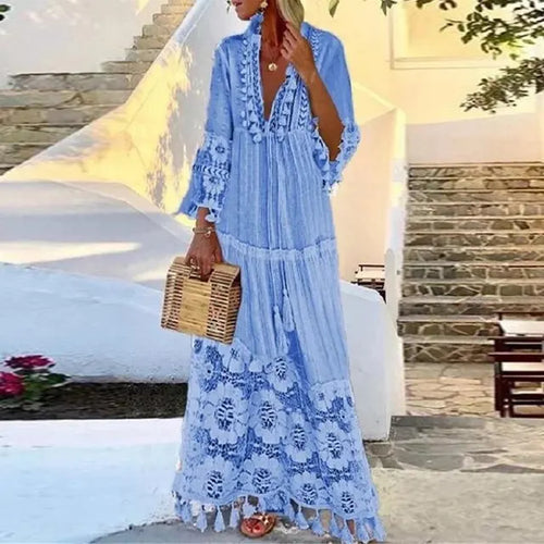 Lune London | Long bohemian dress with lace and tassels