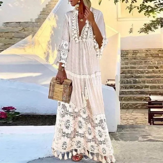 Lune London | Long Boho dress with lace and tassels