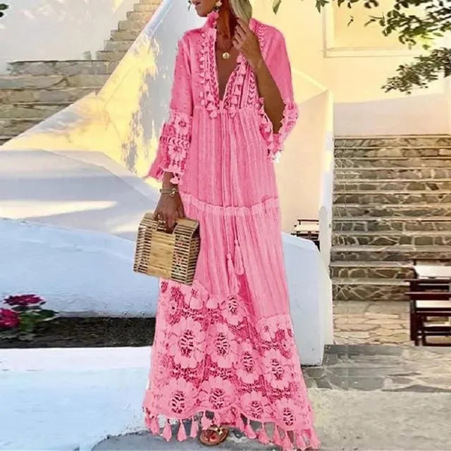 Lune London | Long Boho dress with lace and tassels