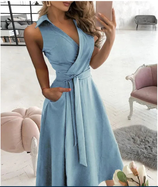 Lune London | Wrap dress Sleeveless Collarless Design Flattering Waistband Knee-length