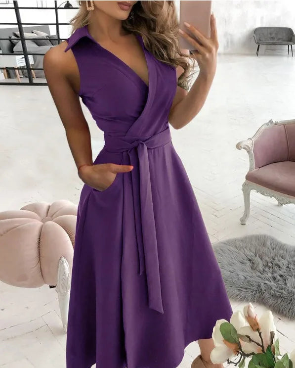 Lune London | Wrap dress Sleeveless Collarless Design Flattering Waistband Knee-length